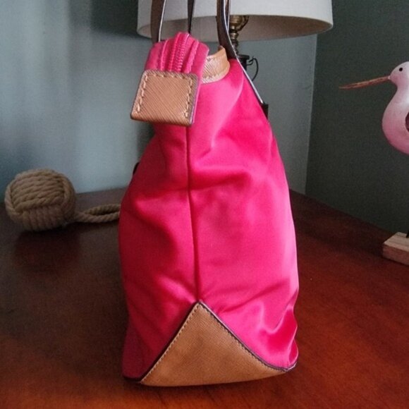 Michael Kors Kempton Red Nylon Tote with Brown Leather Handles & Bottom - Picture 4 of 15